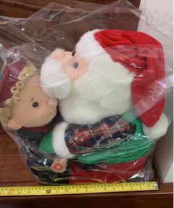 1998 T.L. Toys Talking Santa & His Little Friend Boy Plush Set NIB AS IS