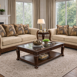 Elegant Traditional Sofa Set w/ Carved Wood Trim – 2 Couches
