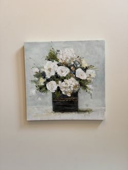 🌸 White Floral Bouquet Canvas Wall Art – Textured Painting Style