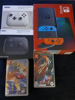 Nintendo Switch Handheld Console Bundle w/9 Games +2 Controllers