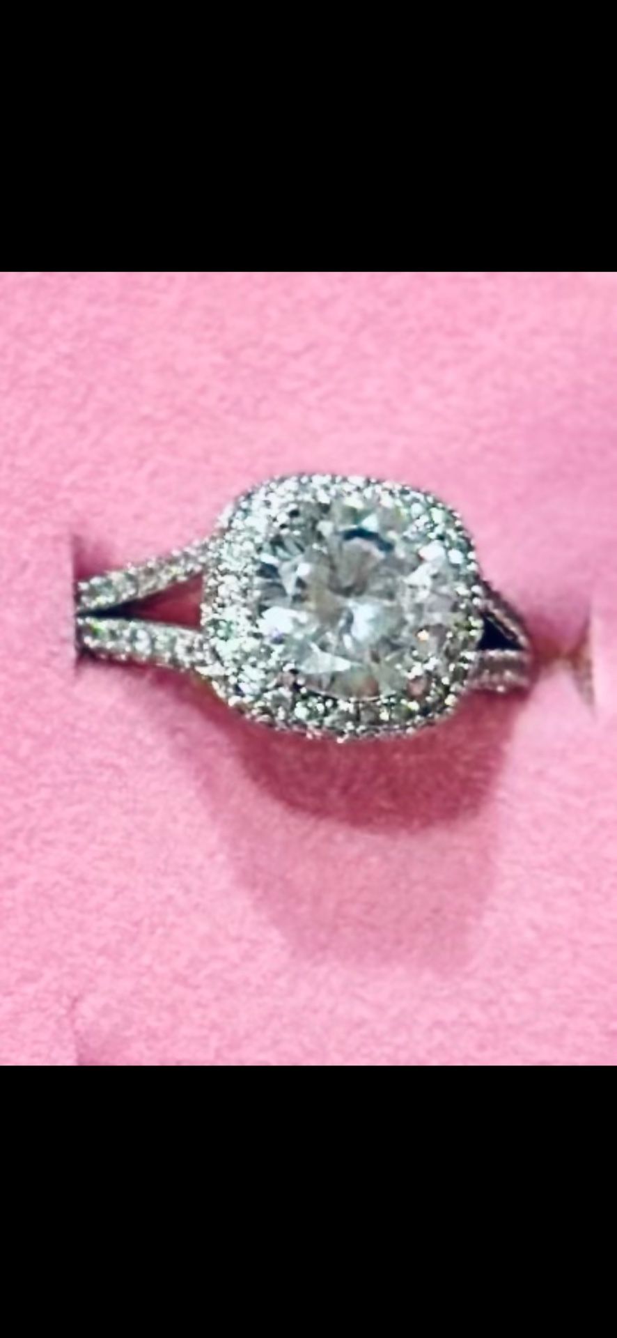 Brand New “Romantic “ Engagement Ring. 925 Solid Sterling Silver Inlaid 3.47 MM Moissanite Along With Lab Grown Diamonds L