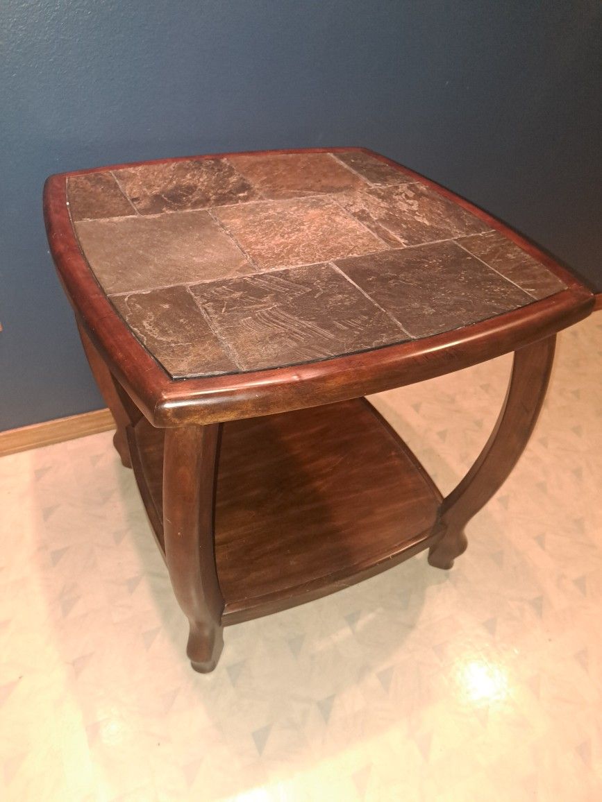 Solid wood & granite end table!Â