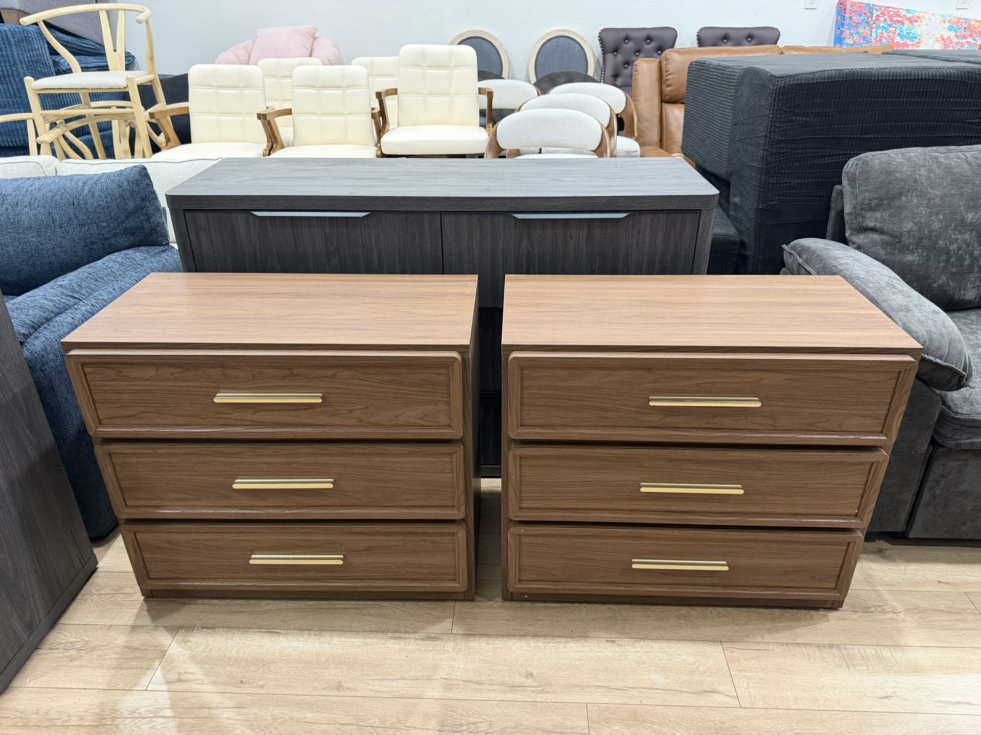 Set 2 Oversized Extra Large Nightstands Set of 2 Tall Bedside Side Table with 3 Drawers Storage Modern End Tables Wide Night Stands for Bedroom Sofa C