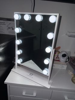 LED Makeup Mirror, Tabletop Vanity with 12 LED Lights, Adjustable Soft to Bright Glow, 3 Warm/Cool Color Temps
