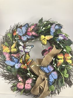 Colorful Butterfly Spring Wreath Lights Up 