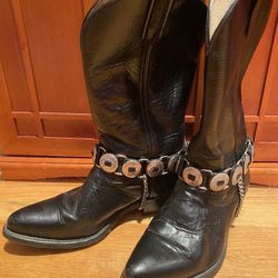 Vintage Black Cowboy Boots Mens Size 8.5 Western Leather