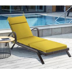 Outdoor Chasie Lounge Tufted Thick Cushion with Ties,Replacement Wicker Chair Cushion Yellow