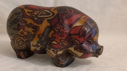 Colorful Abstract Graffiti Ceramic Pig Figurine 8.5" x 4.75"