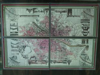 4-Pc Glass Top Panels – 18th C. Antique Nouveau Plan de Paris Map