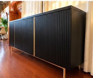 Black Fluted Sideboard with Gold Legs