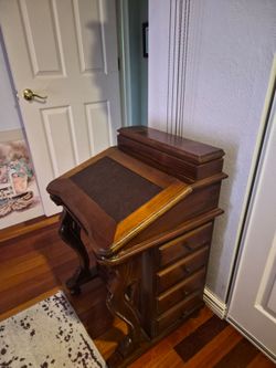 Antique Davenport Desk with Leather Writing Surface