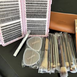 Makeup Brushes set, Cluster Lashes,Brow Pen, eyeshadow silver highligter pencil 