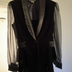 Beautiful Black Suit Chiffon Satin And Velvet Size 8-10