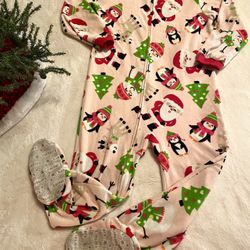 Carter’s Girls 4T Fleece Footed Christmas Pajamas Zip Up Onesie Blanket Sleeper 