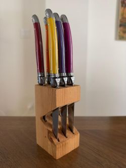Colorful Steak Knife Set of 6 with Wooden Block