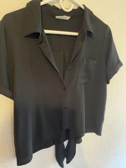 Black Dress Button Up With Tie At Waist 