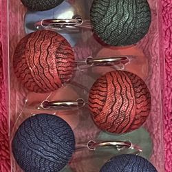 Blue Red Green Yarn Balls Ceramic & Metal Set Of 12 Shower Curtain Hooks NEW in Package!
