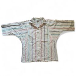 80s style vintage womens striped short sleeve button up shirt in white and multi-colour #striped - partners brand   Measurements:  Pit to pit - 22in” 