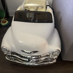 Vintage White Chevy Ride-On Car 🤍 Bluetooth + Remote Control | Like New