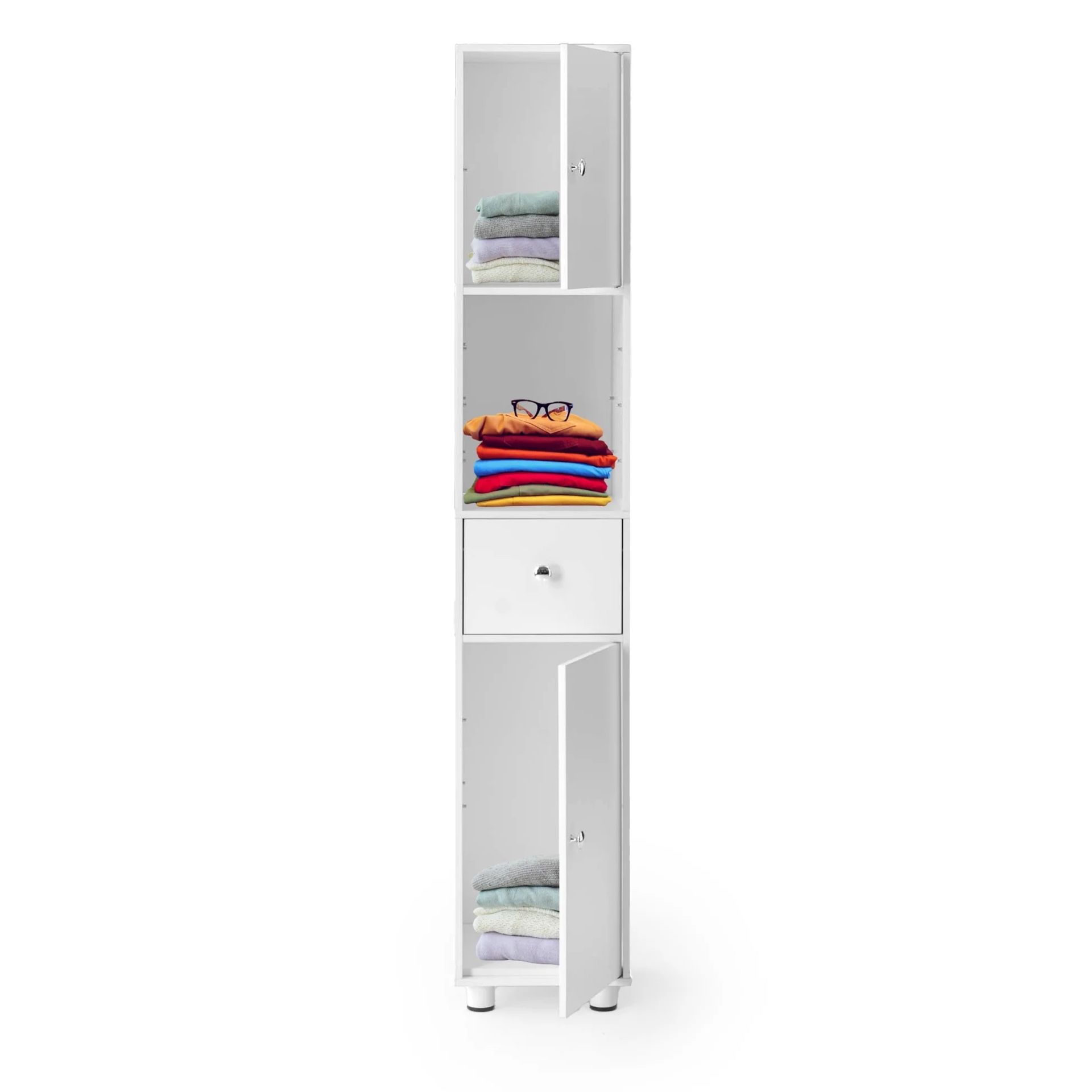 Homy Casa Jericho 63” Free Stand Bathroom Cabinet White Storage Tower 