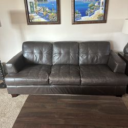 Brown Faux Leather Couch 
