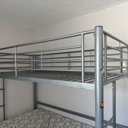 Walker Edison Silver Metal Twin over Loft Bunk Bed Twin Size Bedframe with Ladder