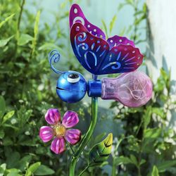 Solar Garden Light – Purple Metal Flower with Cracked Crystal Ball | Outdoor Decorative Stake