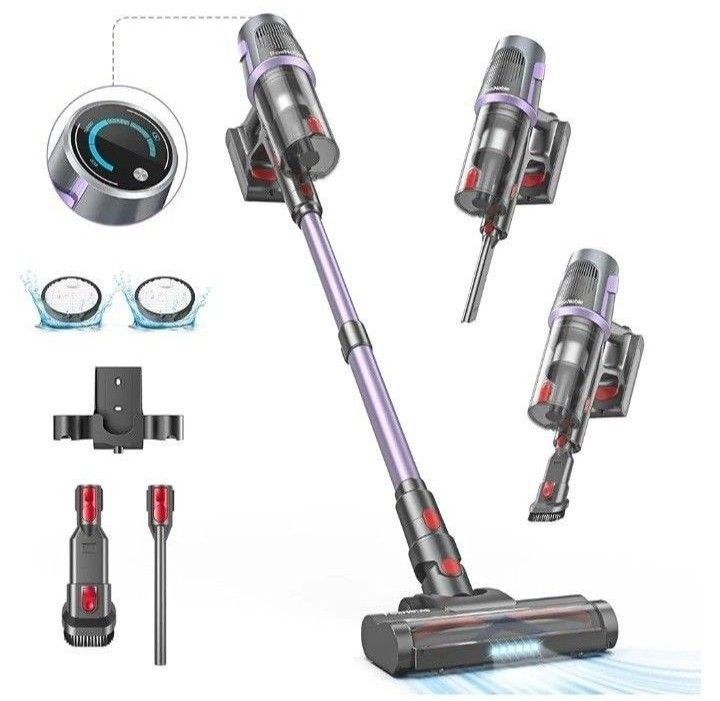 FoxNoble Turbo P4 Cordless Vacuum Cleaner,MAX 50Mins Runtime Vacuum Cleaners for Home,Lightweight Vacuum 30KPA Rechargeable Stick Vacuum with LED 