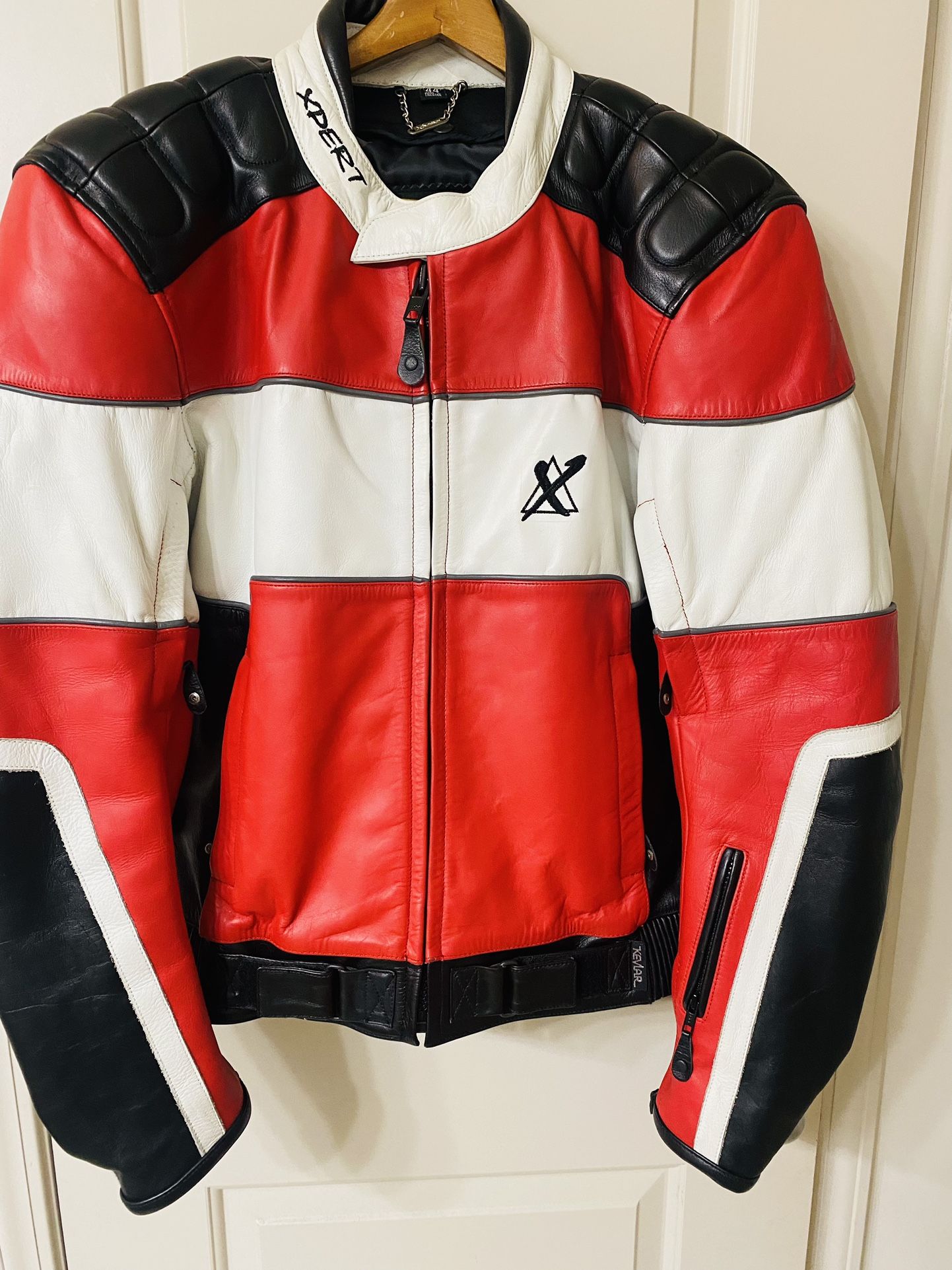 Genuine, leather motorcycle jacket