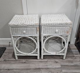 White Wicker End Tables Coastal Nightstands