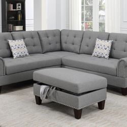 Brand New Sectional  In Stock In Gray Color  With The Storage Ottoman  