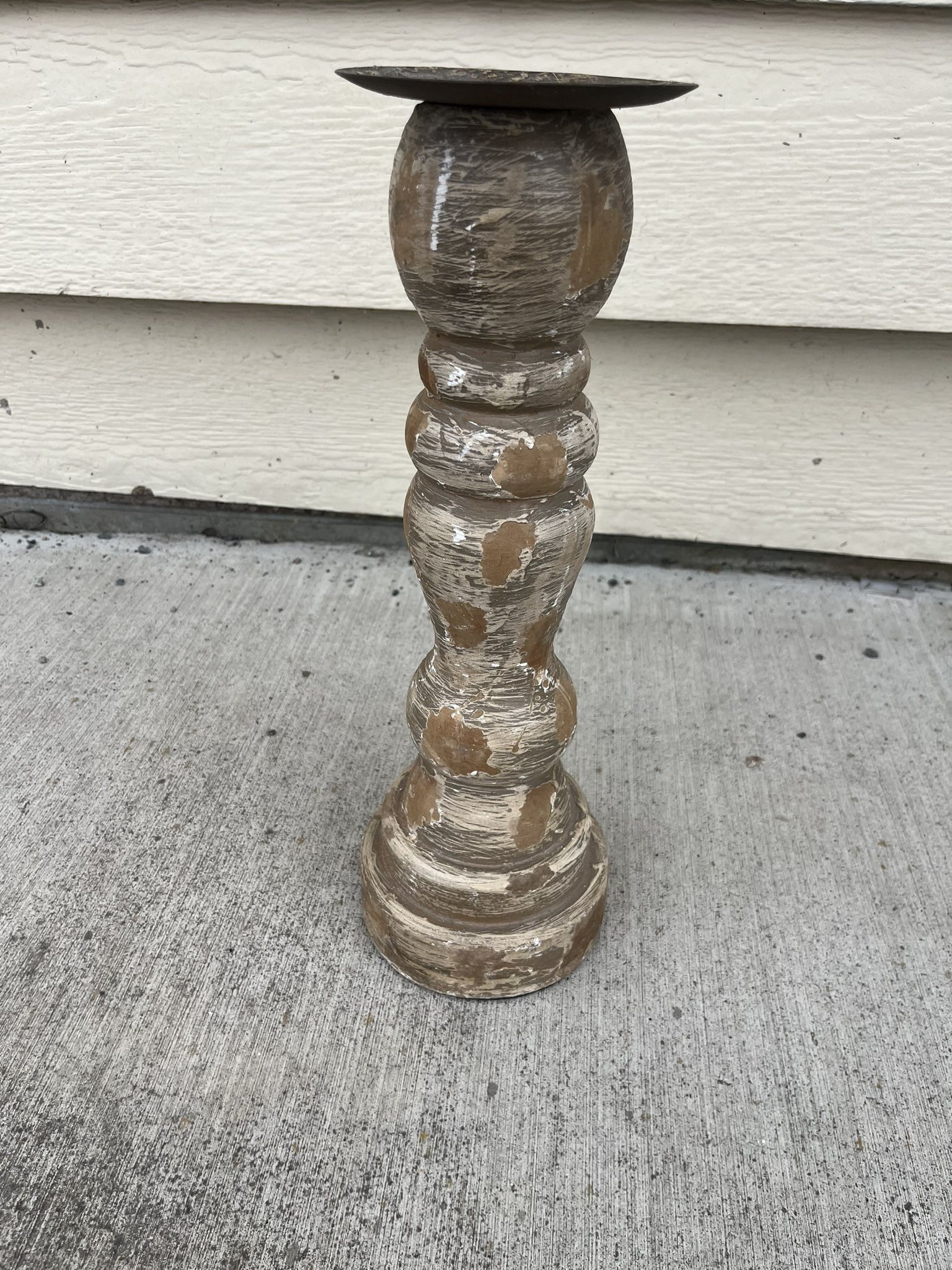 Rustic Distressed Pillar Candle Holder