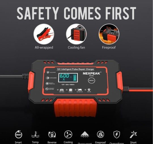 Car Battery Charger, Smart Battery Trickle Charger 12V 6A Automotive Battery Maintainer Desulfator with Temp Compensation for Car Truck Motorcycle Law