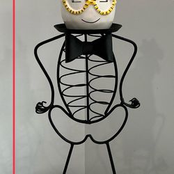 Live Blue Echeveria Succulent in a White w Smiley Face Planter on a Black Tuxedo Metal Plant Stand