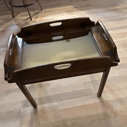 BUTLER’S TRAY TABLE WITH REMOVABLE TRAY MAHOGANY & BRASS HINGED