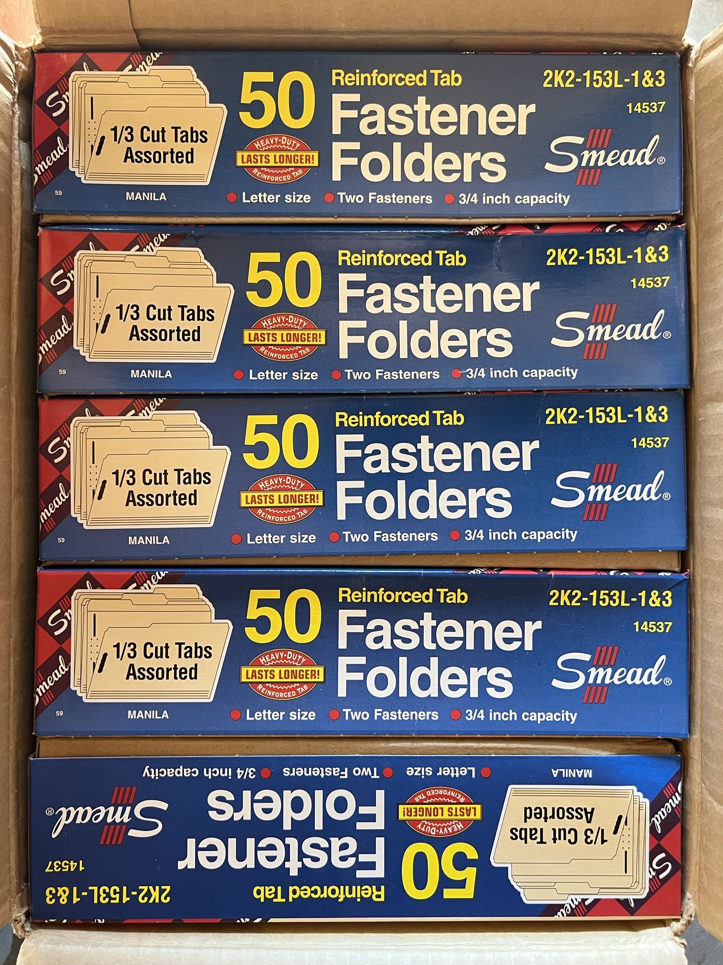 Smead Fastener File Folders, 50 Count, Manila, Reinforced 1/3-Cut Tabs, 2 Fasteners, Letter Size