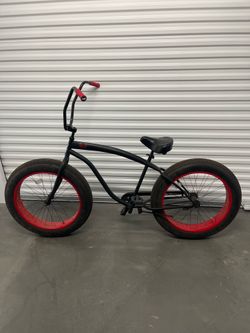 Sikk Fat Tire Beach Cruiser Bike - Matte Black & Red