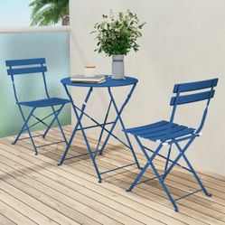 Grand Patio 3-Piece Folding Bistro Set – Blue Metal Table & 2 Chairs