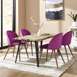 Homy Casa Lancelot 5PC Dining Set 63” Walnut Table with 4 Zomba Upholstered Chairs in Purple