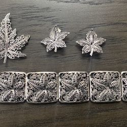 Vintage STERLING Silver Germany Alice Caviness Panel Bracelet Set