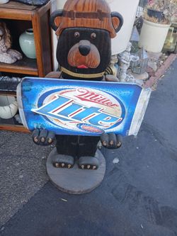 3ft. Wood Bear holding Beer Sign