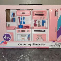 Just Pretending Four Piece Toy Kitchen Appliance Set for Dolls