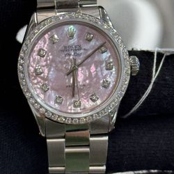 Rolex Air-King Oyster Perpetual Pink MOP Diamond Dial Stainless Steel w/ Diamond Bezel Watch 