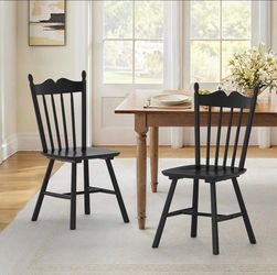 LUE BONA Black Windsor Solid Wood Dining Chairs – Set of 4 – Brand New