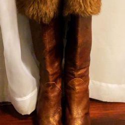 Nana Faux Fur brown sparkle leather stiletto boots