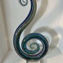 MURANO Large Vintage Art Glass Music Note Clef Swirl Sculpture Abstract Rainbow