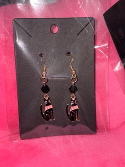 Black Cat Halloween Earrings – Handmade Glass Bead