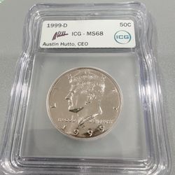 1999-D Kennedy Half Dollar 50c ICG MS68 - High Grade - Austin Hutto CEO Signed Label