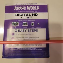 $4 DIGITAL HD MOVIE. JURASSIC WORLD. $4 OR TRADE FOR A MOVIE TITLE I DO NOT ALREADY OWN.