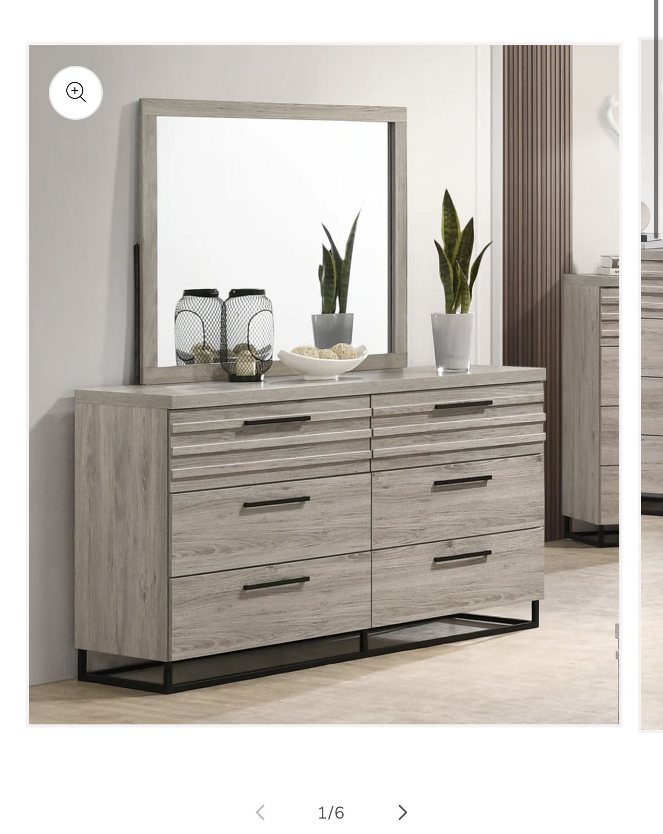 Alvear Contemporary 6-Drawer Dresser with Mirror, Weathered Gray